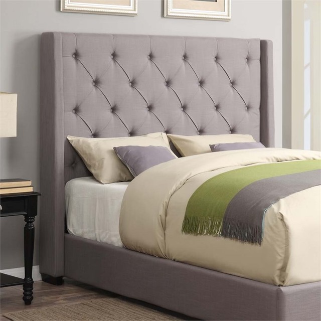 Pulaski Shelter Linen Upholstered King Headboard, Ash Gray Headboards by Homesquare