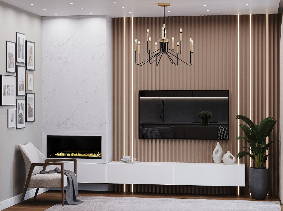 Кухня-гостиная в современном стиле с элементами классики