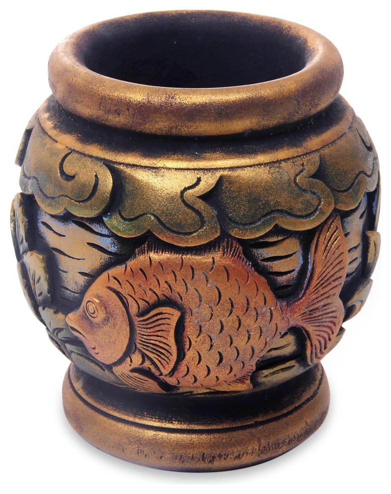Balinese Goldfish Mahogany Decorative Vase