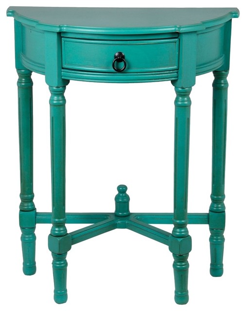 1 Drawer Pea Blue Finished Half Round Table 29 Traditional 1 Drawer Pea Blue Finished Half Round Table 29