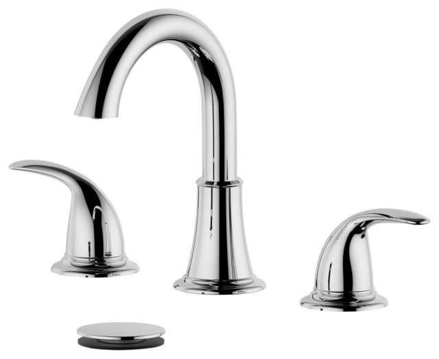 Karmel Double Handle Polished Chrome Faucet, Drain Assembly With Overflow