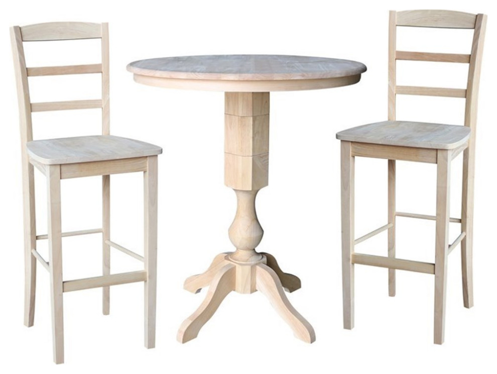 36" Round Pedestal Bar Height Table With 2 Madrid Bar Height Stools