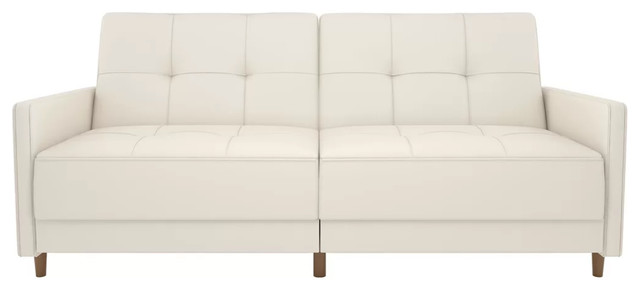 Mid Century Button Tufted Sofa, White