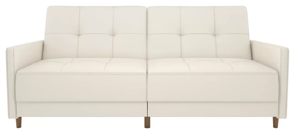 Mid Century Button Tufted Sofa, White