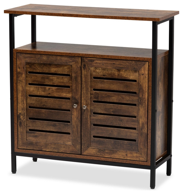 Modern and Contemporary Rustic Brown Finished Wood 2Door Shoe Storage