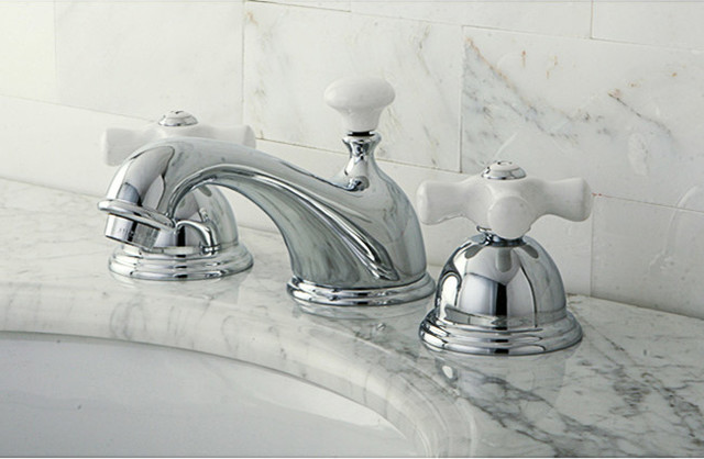 Restoration Porcelain Handles Chrome Widespread Bathroom Faucet
