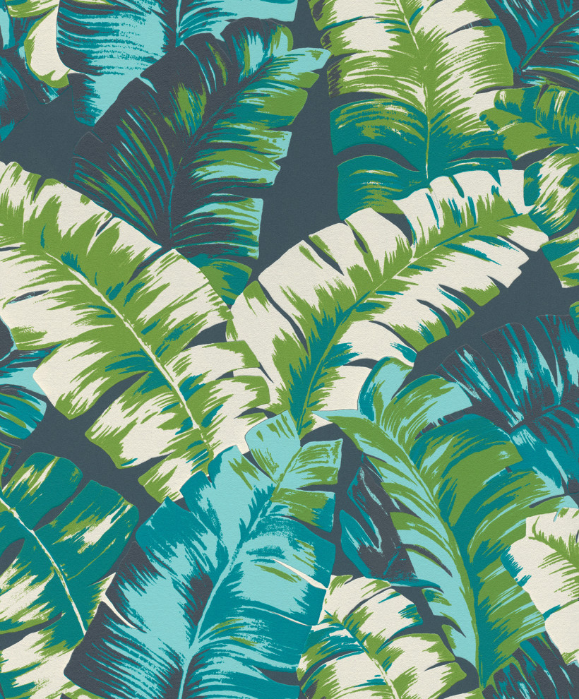 Pisang Navy Palm Leaf Wallpaper - Tropical - Wallpaper - by Brewster