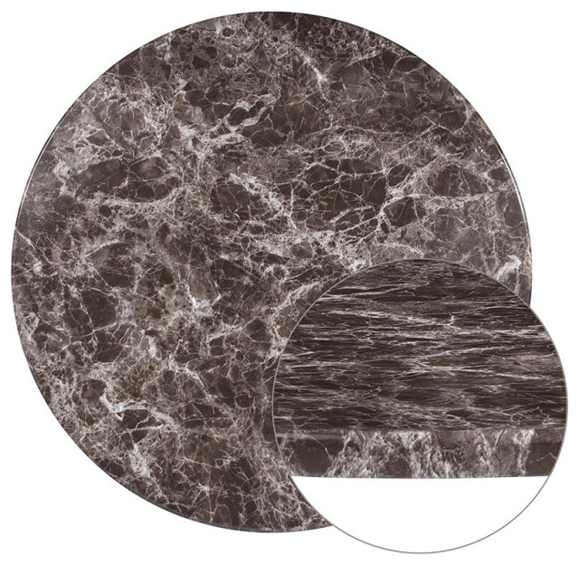 36 Round Laminate Table Top, Gray Marble Contemporary Table Tops