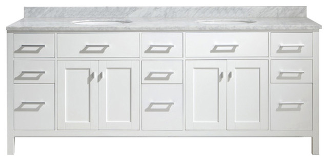 London 84 Double Sink Vanity Set White Finish No Mirror Transitional Bathroom Vanities And Sink Consoles By Luxury Bath Collection Houzz