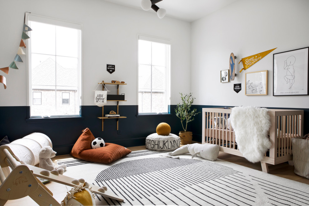 This is an example of a scandinavian nursery in Dallas.