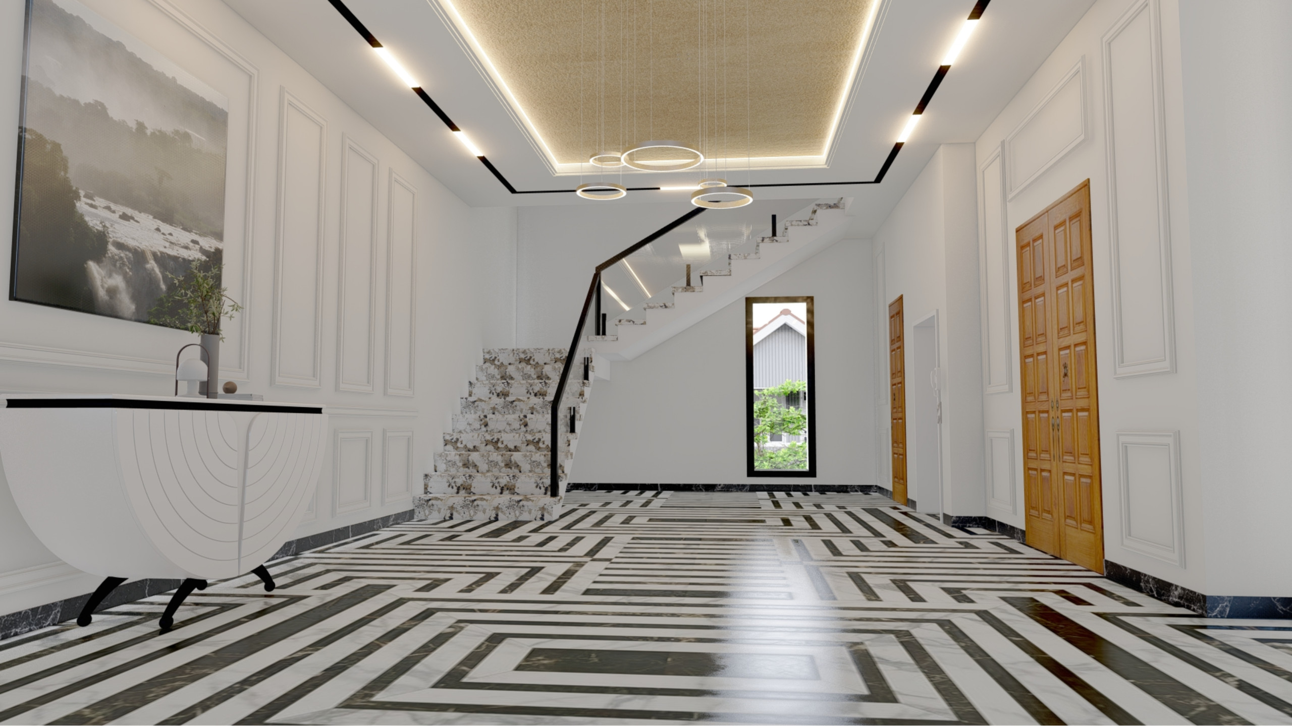 Sleek Monochrome Modern Entrance Hall in Rickmansworth