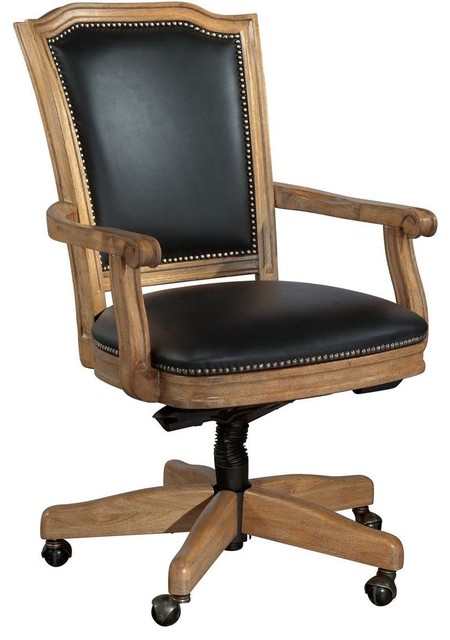 Hekman 7 9257b Wood Frame Leather Office Chair Black