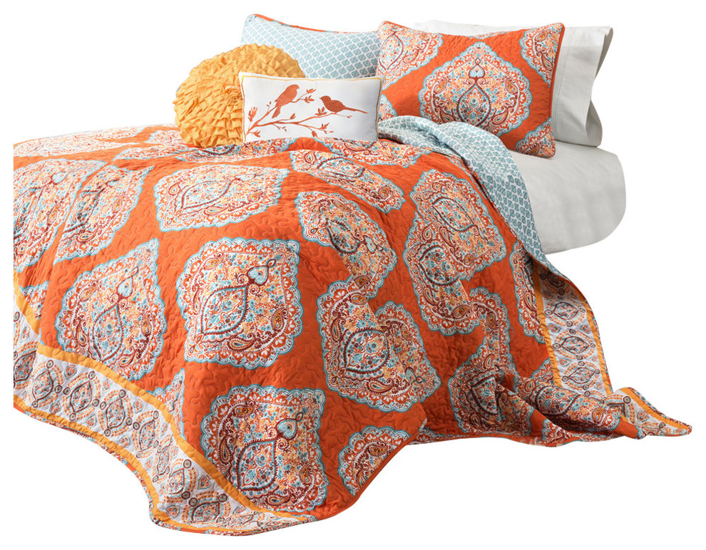 Harley Quilt Tangerine 5pc Set Full/ Queen Mediterranean Quilts And