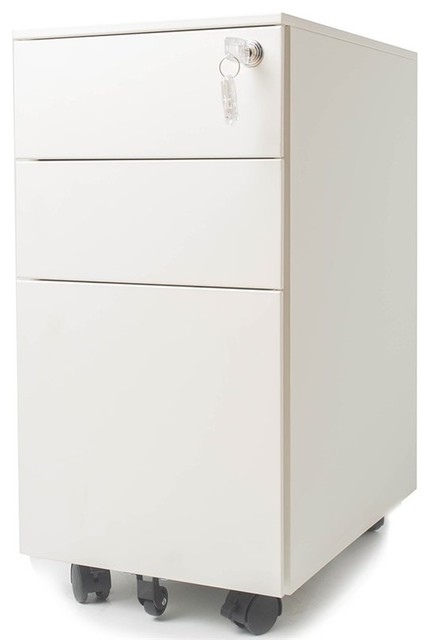 Pemberly Row 3 Drawer Slim Mobile File Cabinet With Lock In White Contemporary Filing Cabinets By Homesquare