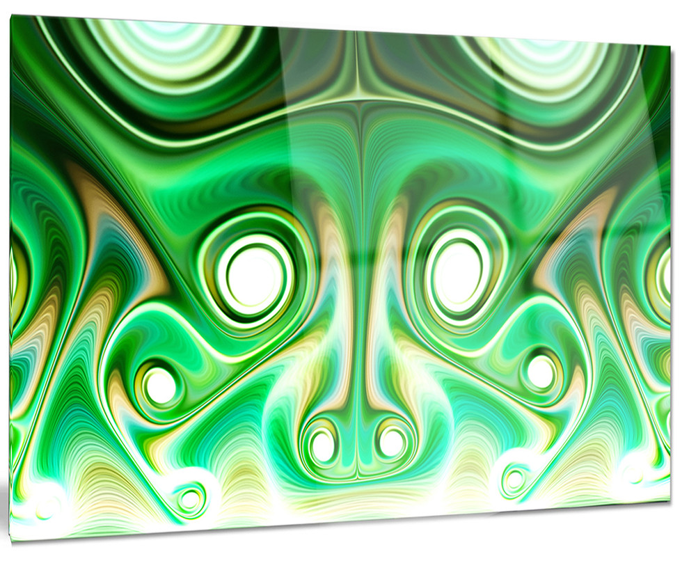 "Vibrant Green Fractal Flower Design" Abstract Metal Wall Art, 28"x12