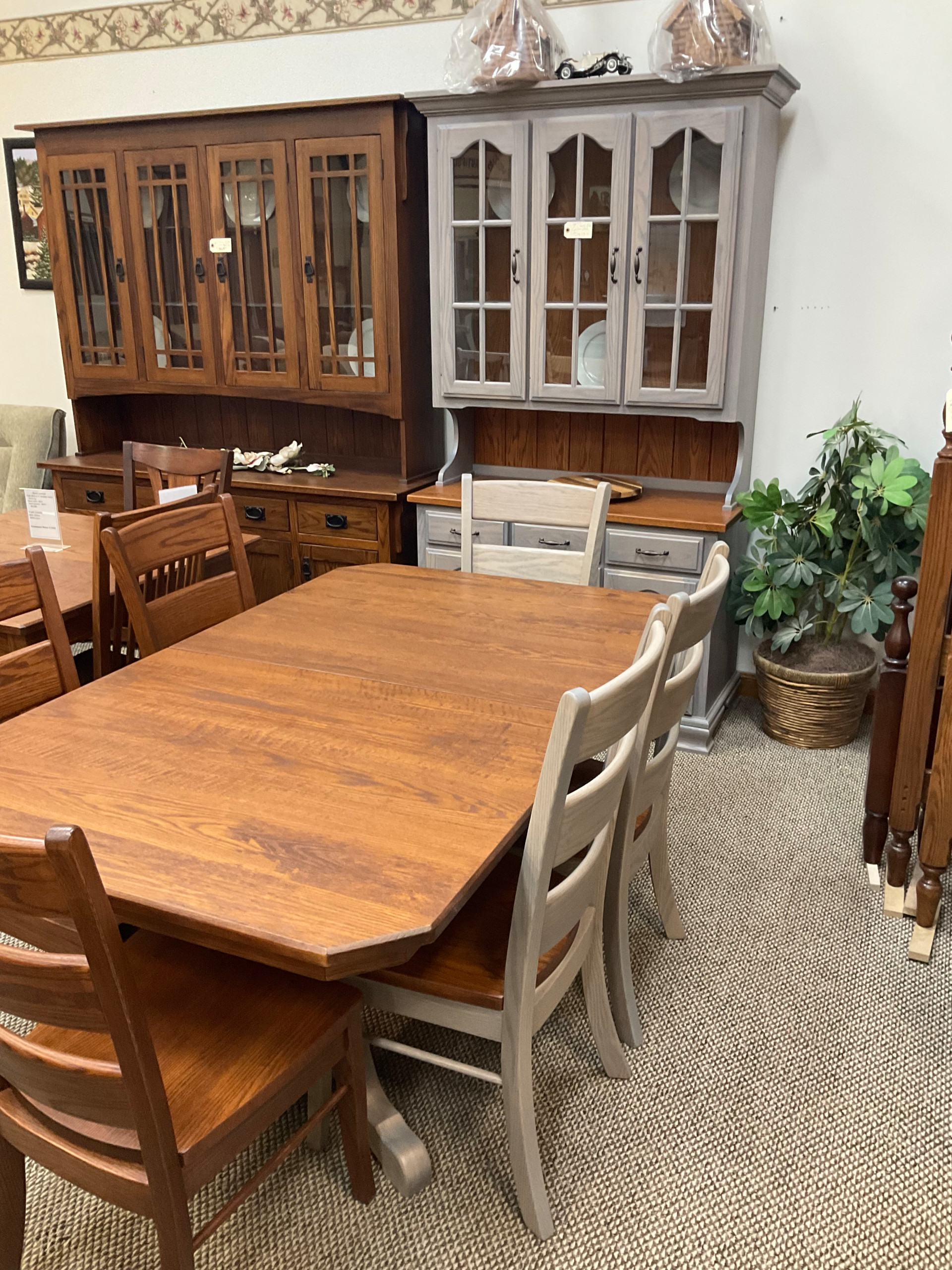 42 x 66 oak handplaned, 4-leaf table with clipped corners. Optional 2 tone or si