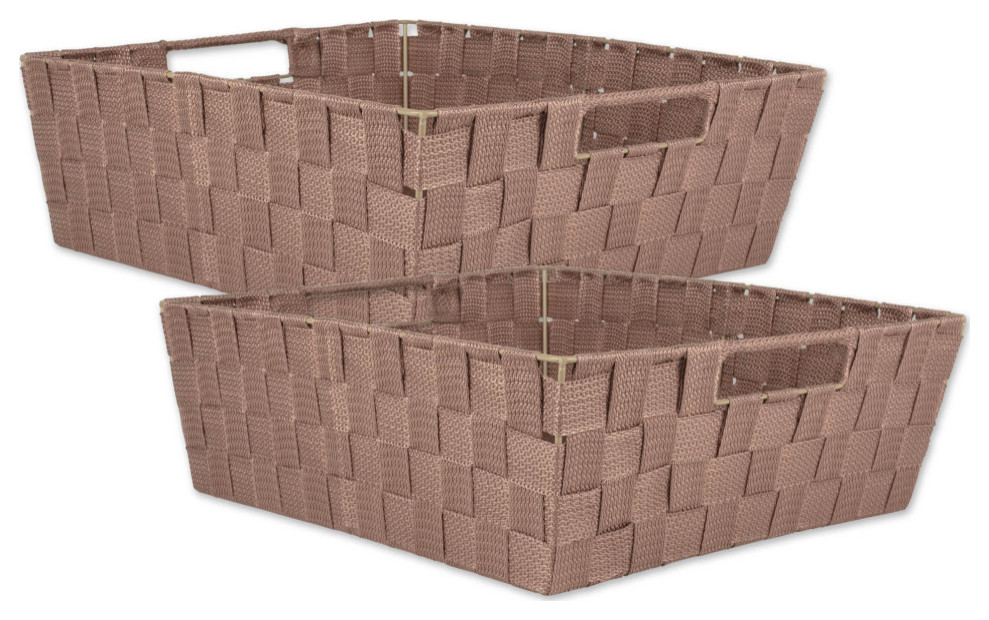 DII 5" Trapezoid Modern Nylon Basketweave Bin, Brown, Set of 2