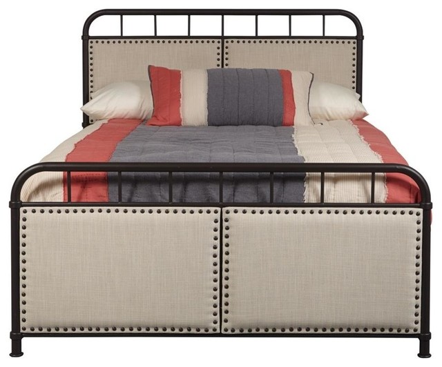 Linen Upholstered Metal Bed, Queen