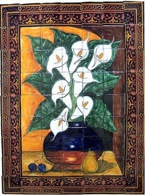 Fine Crafts Imports Basket of Flowers Clay Talavera Tile Mural