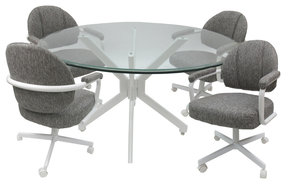 Glass Set Swivel Caster Chairs Grey, White Contemporary