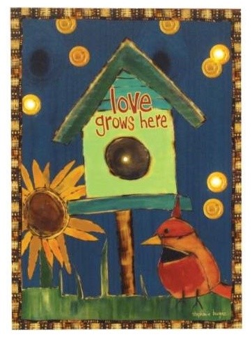 "Love Grows Here" Birdhouse Multicolored Lighted Canvas Wall Art
