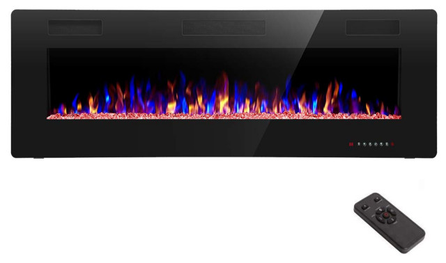 R W Flame 36 Inch Recessed And Wall, 35 In Stainless Steel Electric Fireplace With Wall Mount And Remote Silver