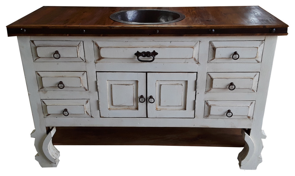 Saint Anthony White Rustic Bathroom Vanity, 48 X 22 X 36 - Farmhouse - Bathroom Vanities And ...