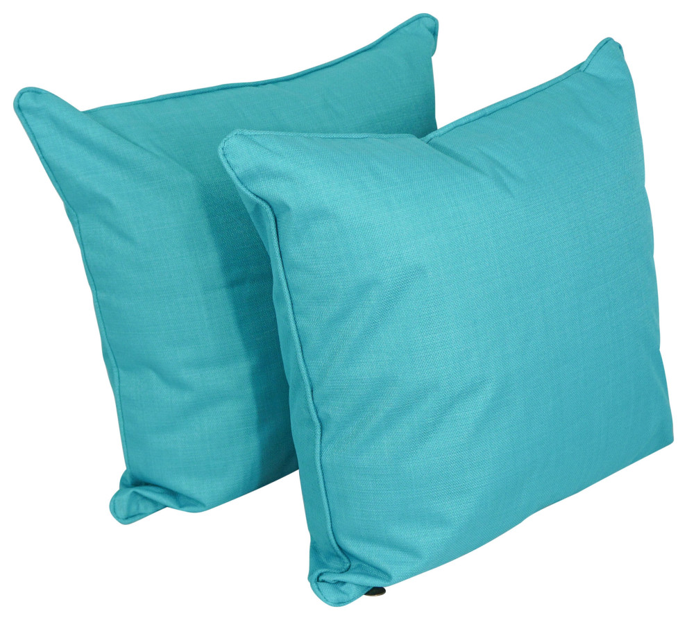 25" Double-Corded Square Floor Pillows With Inserts, Set of 2, Aqua Blue
