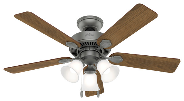 Hunter 44 Swanson Matte Silver Ceiling Fan With Led Light Kit And Pull Chain Traditional Fans By Company Houzz - Antique Silver Ceiling Fan With Light