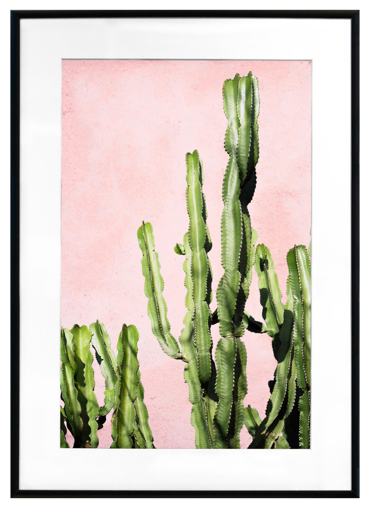 "Plants on Pink – Cactus" Framed Art Print, 28"x20"