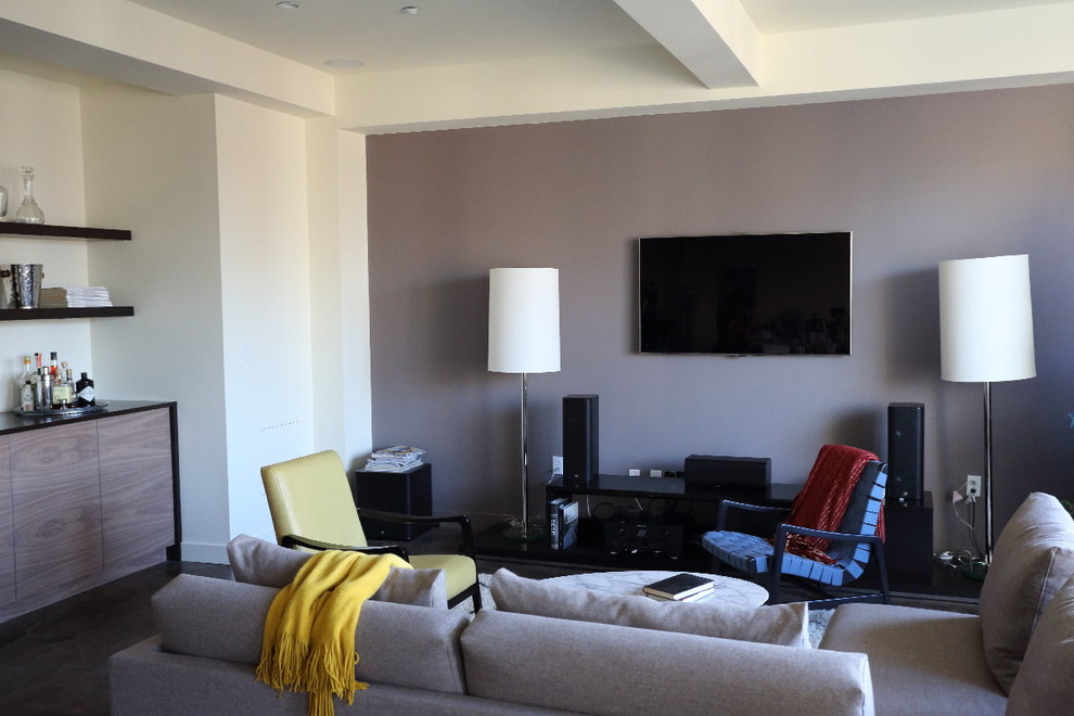 Example of a trendy living room design in Boston