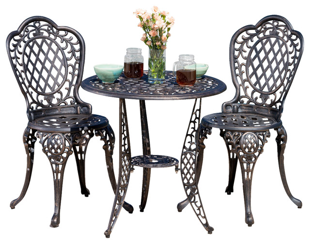 Modena Outdoor Cast Aluminum Bistro 3 Piece Set Victorian Modena Outdoor Cast Aluminum Bistro 3 Piece Set