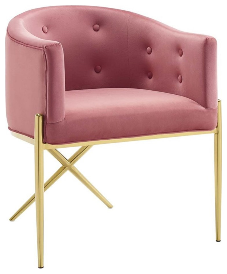 Pemberly Row 19" Modern Velvet Tufted Accent Dining Arm Chair in Pink