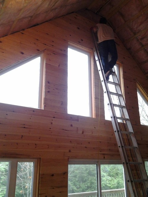 Cottage cathedral ceiling - which way to install tongue-in-groove pine?