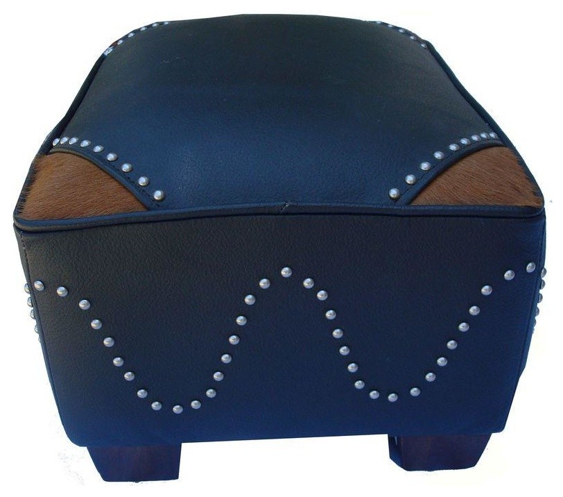 Pre-owned Western Style Leather Cowboy Foot Stool