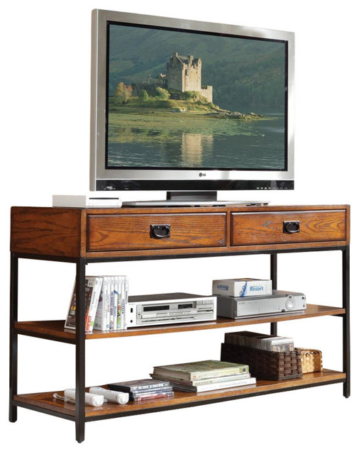 Homestyles Modern Craftsman Wood Media Console in Brown - Industrial ...