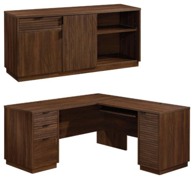 Home Square 2Piece Set with LShaped Desk & Office Credenza in Spiced