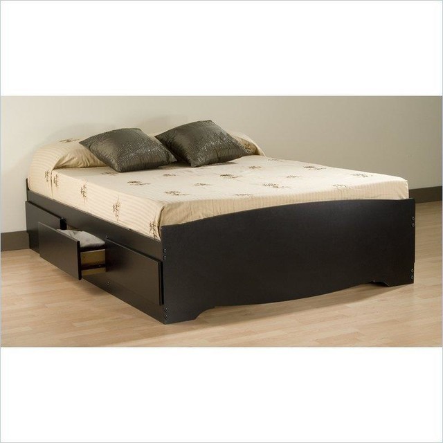 Twin Xl Platform Bed With Bookcase Headboard 3 Storage Drawers