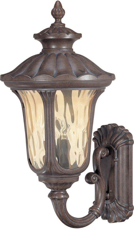 Nuvo Beaumont Fruitwood and Amber Water Glass Outdoor Wall Lantern