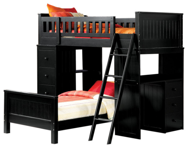 ACME Willoughby Twin Loft Bed, Black Transitional Loft Beds by