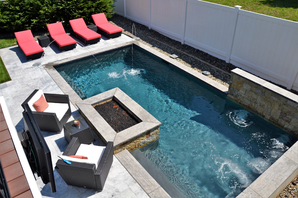 Small modern backyard rectangular pool in New York.