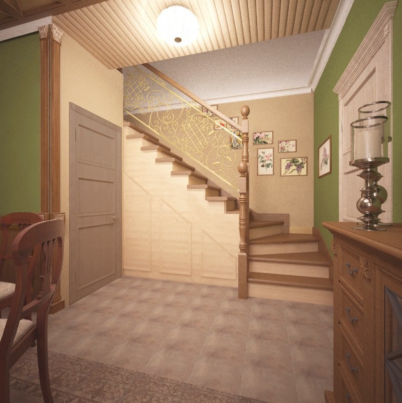 Лестница на второй этаж и выход во двор