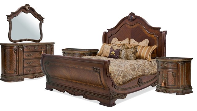 Aico Bella Veneto 5 Piece Sleigh Bed Set In Cognac Option 6 Queen