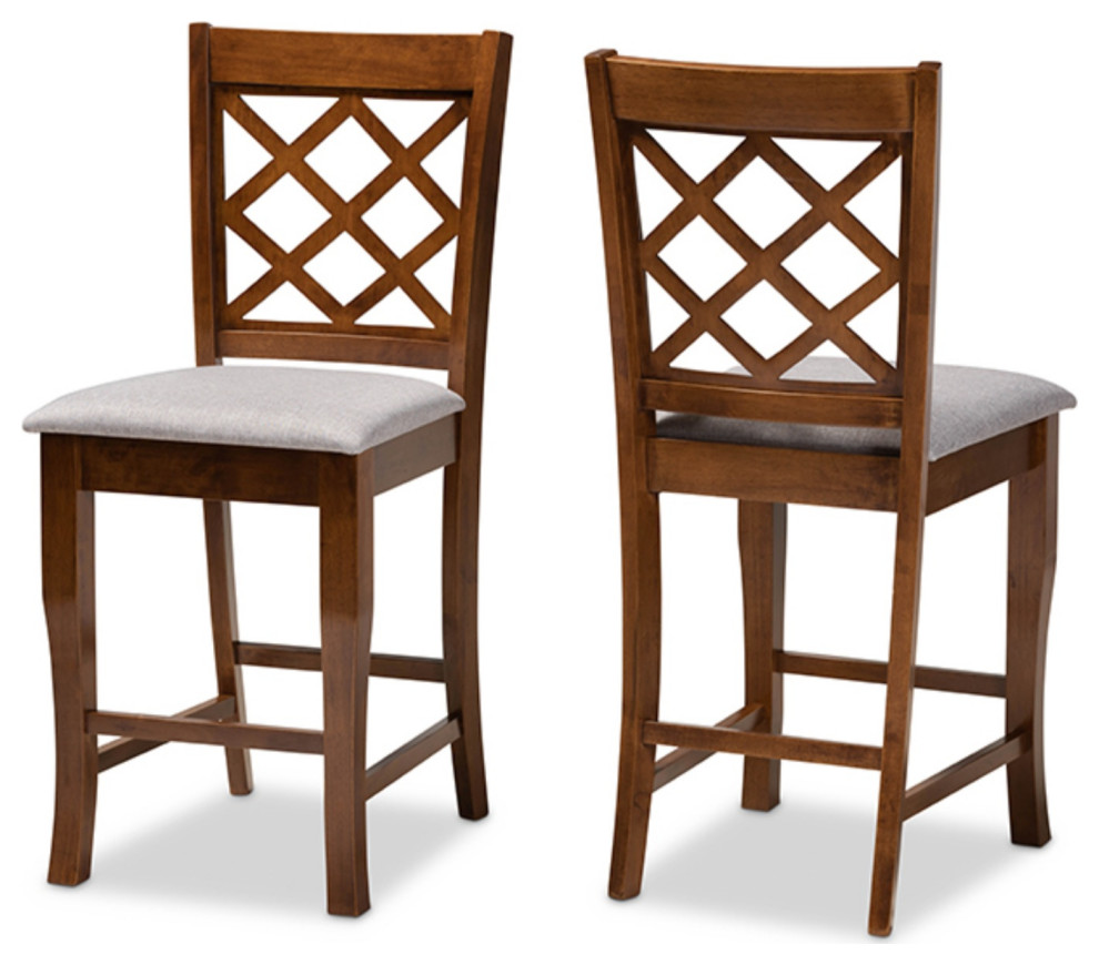 Gray Fabric Walnut Brown Finished Wood 2-Piece Counter Height Pub Chair Set