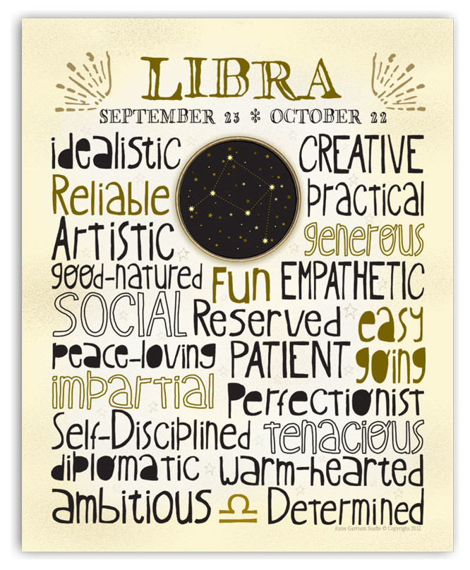 Libra • Zodiac Typography Print , 8x10
