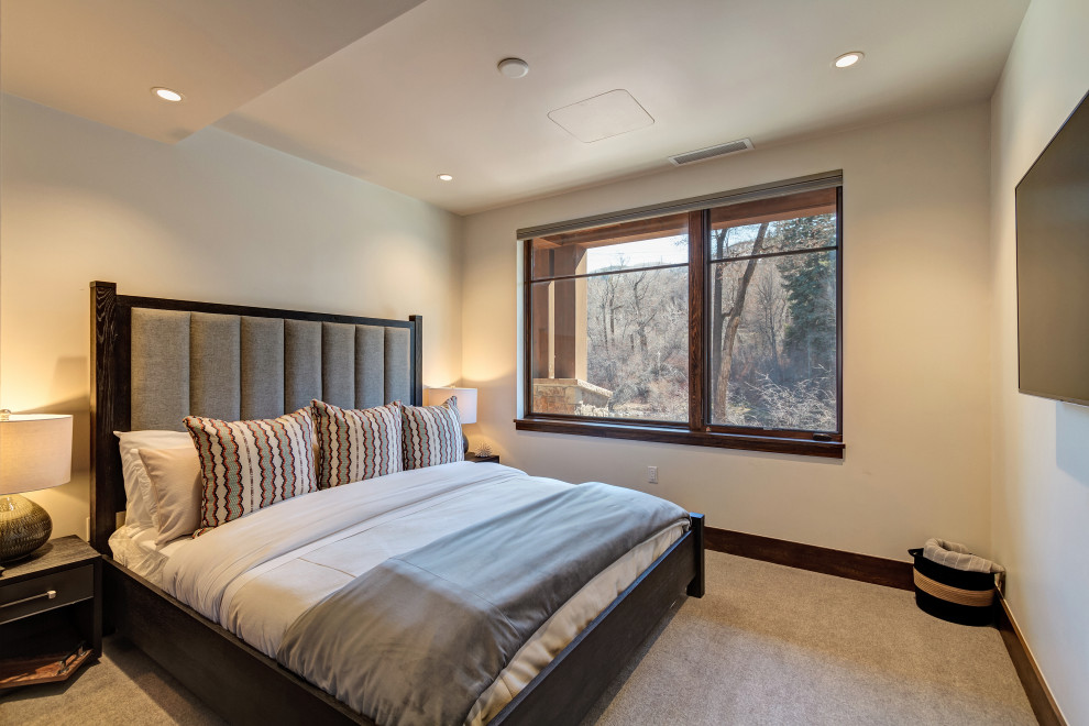 Example of a transitional bedroom design in Denver