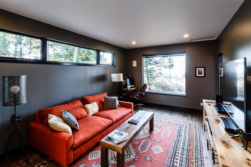 Photo of a contemporary family room in Portland.