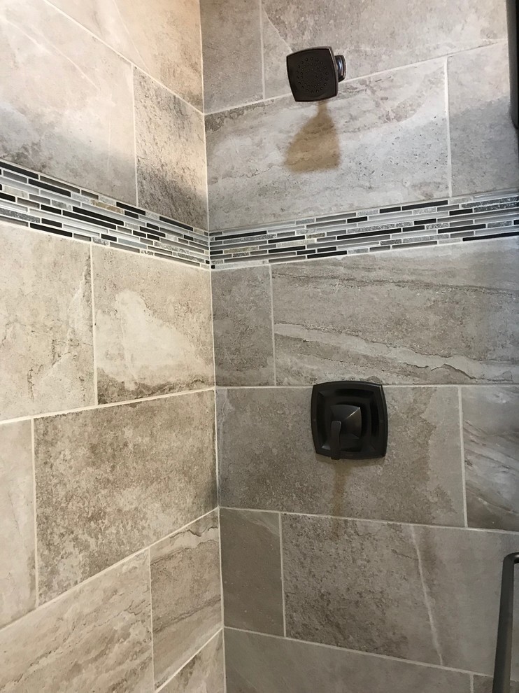 Custom Ceramic Tile Shower with tile design Mediterranean Bathroom