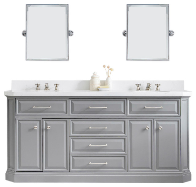72inch Quartz Carrara Grey Bathroom Vanity Set, F2 0009 Faucets, Mirror ...