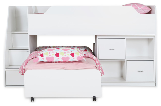 South Shore Mobby Twin Loft Bed with Trundle and Storage Unit, Pure White